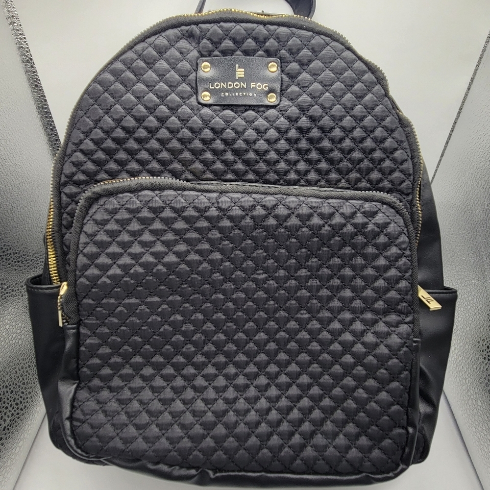 London Fog Quilted 100th Anniversary Black Libby Nylon Backpack Purse - LIKE NEW - Picture 2 of 14